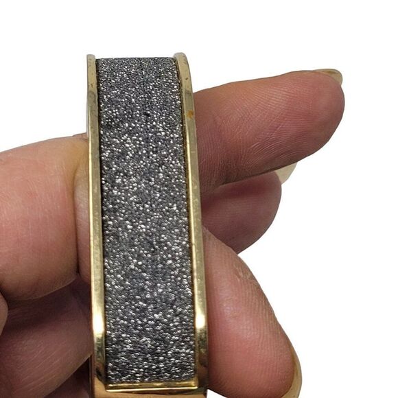 Gunmetal Silver Sparkle Gold Trim Square Clamper Bangle Bracelet Glam Costume - Picture 5 of 11